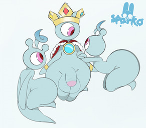1_eye admiring anthro big_butt bracelet butt cape clothing crown flaccid genitals group headgear jewelry male male/male nude pendant penis simple_background thick_thighs trio wide_hips sparkothefailure sega sonic_the_hedgehog_(series) alien white_wisp_(sonic) wisp_(sonic) digital_media_(artwork) hi_res