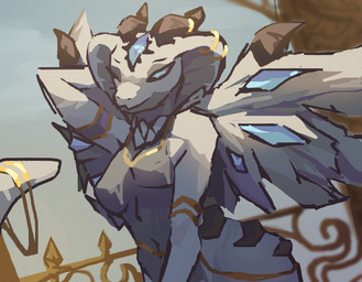3_eyes anthro blue_eyes crystal female golden_accesories heaven horn jewelry multi_eye scales solo white_body wings doom_pidgeon reptile scalie snake hi_res