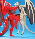 3d_(artwork) anthro areola ballbusting balls big_breasts biped black_penis breasts cock_and_ball_torture connivingrat digital_media_(artwork) dominant dominant_female dragon duo exeter female genital_torture genitals half-erect huge_breasts kicking_balls male male/female multicolored_body mythological_creature mythological_scalie mythology nipple_piercing nipples nude penis piercing rithe scalie simple_background standing