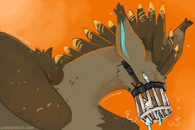 ambiguous_gender angry blood blood_from_mouth blood_in_mouth bodily_fluids feathered_crest feathers feral fur head_crest muzzle_(object) muzzled nosebleed simple_background solo wire_basket_muzzle conditional_dnp lustylamb mythology four_eyes_(lustylamb) dragon feathered_dragon feathered_scalie furred_dragon furred_scalie mythological_creature mythological_scalie scalie
