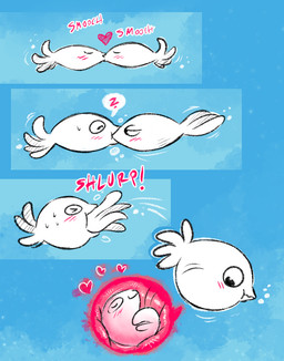 belly black_eyes blush bubble duo endosoma feral heart_symbol inside_stomach internal kissing male safe_vore slurping vore white_body jagged aquatic cephalopod coleoid decapodiform fish hybrid mollusk squid 2025 comic