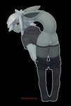 alpha_channel andromorph anthro anus bent_over bottomwear bottomwear_down butt clothed clothing clothing_around_legs fishnet_clothing fur genitals grey_body grey_fur grey_hair hair healer_(love_exalt_8372) hi_res hoodie intersex legwear looking_at_viewer looking_back love_exalt_8372 neo_goldwing_(artist) partially_clothed presenting presenting_anus presenting_pussy pussy raised_tail shorts shorts_down solo tail team_veki thigh_highs topwear