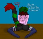 anthro aroused bodily_fluids butt clothing female fur genital_fluids genitals green_body green_fur green_hair hair hoodie legwear profanity pussy solo text thigh_highs topwear vaginal_fluids chromer_exe chromer.exe domestic_cat felid feline felis mammal english_text hi_res