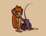 all_fours anthro breasts clothed clothing eyes_closed female hair orange_hair raised_tail solo tail topless topless_female fluttershythekind chip_'n_dale_rescue_rangers disney gadget_hackwrench mammal mouse murid murine rodent 2023 colored_sketch full-length_portrait hi_res portrait sketch