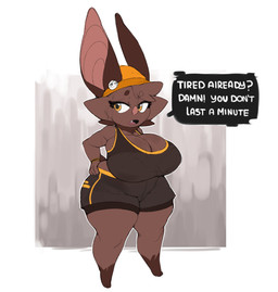 amber_eyes anthro big_breasts big_ears black_bra black_clothing black_sports_bra black_underwear bottomwear bra breasts brown_body cleavage clothed clothing dialogue exercise fangs female hat headgear headwear huge_breasts shorts shortstack solo speech_bubble sports_bra sportswear teeth text thick_thighs underwear wide_hips workout wristband yellow_bottomwear yellow_clothing yellow_hat yellow_headwear yellow_shorts foxialewd moxie_(foxialewd) bat mammal absurd_res english_text hi_res