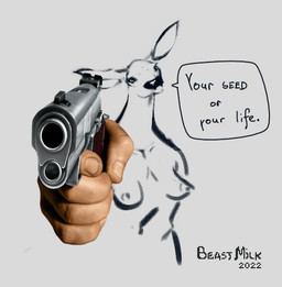 anthro breasts dialogue female first_person_view gun handgun humanoid_hands looking_at_viewer nipples nude perspective ranged_weapon simple_background solo speech_bubble talking_to_viewer text weapon white_background beastmilk cervine deer mammal 2022 artist_name dated digital_media_(artwork) line_art low_res meme sketch