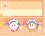 duo flags gesture jumping looking_at_viewer musical_note musical_symbol not_furry one_eye_closed sailor ship star symbol vehicle watercraft waving wink kae77p kirby_(series) nintendo kirby waddle_dee waddling_head animated digital_media_(artwork) loop pixel_(artwork) pixel_animation short_playtime