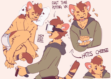 ^_^ black_eyes boxer_briefs brown_hair cheese clothing dairy_products eyes_closed food green_clothing green_hoodie green_topwear hair hoodie male open_mouth sleeping slim_anthro slim_male smile solo topwear underwear vr_headset white_boxer_briefs white_clothing white_underwear hemuchang domestic_cat felid feline felis mammal 2022 hi_res