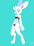 anthro blep chest_tuft clothing fur head_tuft one-piece_swimsuit solo swimwear tongue tongue_out translucent translucent_clothing translucent_swimwear tuft white_body white_fur hydrabb gris_swimsuit meme_clothing lagomorph leporid mammal rabbit 2022 absurd_res digital_media_(artwork) hi_res lineless meme