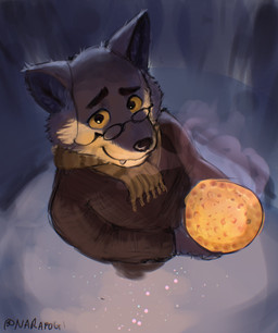 anthro black_nose clothed clothed_anthro clothed_male clothing eyewear food glasses holding_food holding_object male quiche solo wearing_glasses narapogi intermarche_unloved albert_(intermache_unloved) canid canine canis mammal wolf 2025 absurd_res hi_res signature