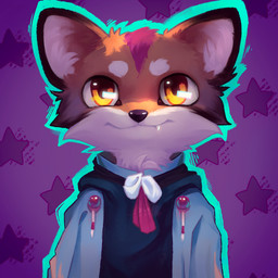 amber_eyes anthro clothing looking_at_viewer male pattern_background purple_background simple_background smile solo kounalix canid canine fox mammal 1:1 2023 hi_res