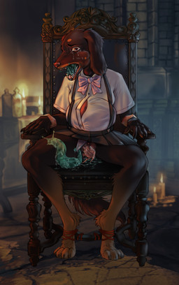 abdominal_bulge anthro bad_end belly belly_expansion bestiality birth black_body black_fur blouse bodily_fluids bottomwear bound bow_ribbon button_(fastener) button_pop canine_teeth chair cheek_bulge clothing crowning emetophilia expansion female feral floppy_ears fluffy fluffy_ears fluffy_tail forced fur furless_belly furniture group ill infestation labor live_birth miniskirt nausea neck_bulge on_chair oral_birth ornate_furniture panties parasite pregnant scared sitting sitting_on_chair skirt spontaneous_pregnancy suspenders tail tawny_fur tears topwear trio uncomfortable underwear vaginal_birth vomit vomiting wardrobe_malfunction kalibri_chan bloodborne fromsoftware higurashi_when_they_cry sony_corporation sony_interactive_entertainment angel_shadow augur_of_ebrietas canid canine canis celestial_larvae dachshund domestic_dog gastropod hunting_dog long-haired_dachshund mammal mollusk slug absurd_res hi_res huge_filesize