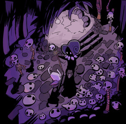 bone clothed clothing duo headgear headwear melee_weapon shadow skull skull_head standing sword sword_on_back weapon weapon_on_back double-zr-tap hollow_knight_(franchise) team_cherry snail_shaman_(hollow_knight) the_knight_(hollow_knight) arthropod humanoid vessel_(species) hi_res