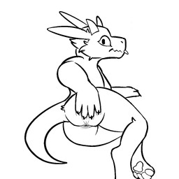 ambiguous_gender anthro anus butt fur horn looking_back presenting presenting_anus presenting_hindquarters simple_background solo spreading tail tongue tongue_out yipthekobold mythology furred_kobold furred_scalie kobold mythological_creature scalie 1:1 monochrome