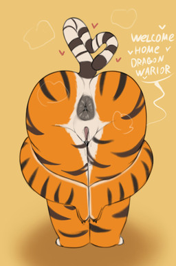 anthro anus big_anus biped black_claws bodily_fluids brown_stripes brown_tail brown_tail_tip butt claws dialogue dipstick_tail dripping feet female female_anthro finger_claws fingers fur genital_fluids genitals gesture grey_anus heart_symbol legs_together markings multicolored_body multicolored_fur multicolored_tail musk nude nude_anthro nude_female orange_background orange_body orange_fur presenting presenting_anus presenting_hindquarters presenting_vulva rear_view simple_background solo speech_bubble striped_body striped_fur striped_markings striped_tail stripes tail tail_gesture tail_heart tail_markings text toeless_(marking) toes vaginal_fluid_drip vaginal_fluids vulva white_body white_fur white_tail hewa dreamworks kung_fu_panda praise_da_booty_(meme) master_tigress felid mammal pantherine tiger 2026 digital_media_(artwork) english_text hi_res meme