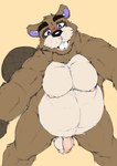 anthro balls belly black_nose brown_body genitals male mature_male moobs nipples overweight overweight_male penis simple_background solo hopelesshighschool animal_crossing nintendo chip_(animal_crossing) beaver mammal rodent 2024 hi_res