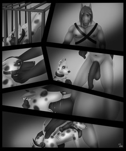 animal_genitalia animal_penis anthro balls bars bdsm big_balls big_penis bodily_fluids butt cage collar cum dominant dominant_male duo equine_genitalia equine_penis erection eyes_closed fellatio fur genital_fluids genitals hair interspecies larger_dom larger_male male male/male male_penetrated male_penetrating male_penetrating_male muzzle_(object) muzzled nipples nude open_mouth oral oral_penetration penetration penile penis prisoner sex size_difference smaller_male smile submissive thevale daniel_(tritonwolf) sebastian_(tritonwolf) canid canine canis dalmatian domestic_dog equid equine horse mammal 2015 comic greyscale hi_res monochrome multiple_scenes
