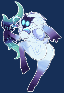 3_fingers anthro big_butt blue_eyes bow_(weapon) butt female fingers fur fur_markings glowing glowing_eyes glowing_markings gradient_fur hair holding_bow_(weapon) holding_object holding_ranged_weapon holding_weapon hooves looking_back markings mask no_pupils one_leg_up outline raised_leg ranged_weapon solo tail weapon white_body white_fur white_hair white_outline dewbber league_of_legends riot_games tencent kindred_(lol) lamb_(lol) bovid caprine mammal sheep 2023 digital_media_(artwork) hi_res