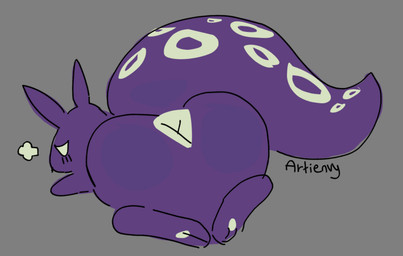 ambiguous_gender anus blush blush_lines butt butt_focus ears_up feral looking_at_viewer looking_back lying null on_front pawpads presenting presenting_anus presenting_hindquarters purple_body purple_tail rear_view solo tail tail_holes white_anus white_eyes white_pawpads artienvy rain_world videocult spearmaster_(rain_world) slugcat
