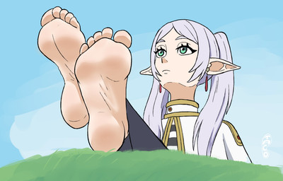 5_toes barefoot clothed clothing ear_piercing feet female humanoid_pointy_ears not_furry piercing pointy_ears soles solo toes feeteraco frieren_beyond_journey's_end frieren elf humanoid hi_res