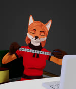 anthro breasts clothed clothing dress fangs female fur gloves_(marking) humor inner_ear_fluff markings measurements orange_body orange_fur red_clothing red_dress simple_background smile solo tape_measure teeth the_truth topwear tuft funsizedthought canid canine fox mammal 3d_(artwork) 3d_animation animated digital_media_(artwork) sound webm