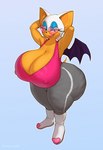 2024 anthro artist_name bat big_breasts big_butt boots bottomwear breasts butt cellulite cleavage clothed clothing curvy_figure erect_nipples eyeshadow eyewear female footwear fur hands_behind_head hi_res huge_breasts huge_butt lipstick makeup mammal nipples nipples_visible_through_clothing orange_body orange_skin overweight overweight_female pants rouge_the_bat sega shirt smile solo sonic_the_hedgehog_(series) sunglasses topwear totesfleisch8 voluptuous voluptuous_female white_body white_fur wings yoga_pants