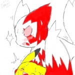 ambiguous_gender bodily_fluids duo fur male markings orgasm red_markings sweat tail white_body white_fur yellow_body yellow_fur topaz_(artist) nintendo pokemon generation_1_pokemon generation_3_pokemon mammal pikachu pokemon_(species) rodent zangoose 1:1 low_res