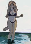 anthro big_breasts bikini black_bikini black_clothing black_swimwear blonde_hair bodily_fluids breasts chest_tuft clothing collarbone eyebrows eyes_closed female flying_sweatdrops fur hair inner_ear_fluff navel simple_background solo sweat sweatdrop swimwear tan_body tan_fur thigh_gap tuft two-piece_swimsuit water wide_hips yellow_body yellow_fur shurueder felid feline felis mammal 2025 colored digital_drawing_(artwork) digital_media_(artwork) hi_res portrait three-quarter_portrait