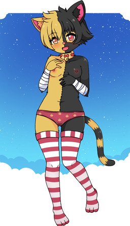 anthro black_body black_fur clothing collar female fur legwear orange_body orange_fur panties solo thigh_highs underwear young 2kaze allison_perez domestic_cat felid feline felis mammal absurd_res hi_res