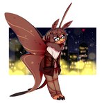 2_toes antennae_(anatomy) anthro barefoot city city_background clothed clothing eyewear feet fur glasses hair hand_in_pocket looking_at_viewer male pockets pose smile smiling_at_viewer solo toes tongue tongue_out wings winter_clothing gu_voo danny_(m0ffedup) arthropod insect lepidopteran moth