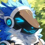 ambiguous_gender anthro blep blue_body blue_ears blue_fur blurred_background fur head_tuft inner_ear_fluff machine neck_tuft protogen_visor solo tongue tongue_out tuft unsigned white_body white_fur white_inner_ear_fluff corzh77 aaresh protogen 1:1 bust_portrait hi_res portrait