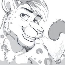 beard eyebrows eyelashes facial_hair fur hair looking_at_viewer male markings nude smile solo spots spotted_body spotted_fur teeth whiskers kunacoyote mars_(thequeenofmars) felid mammal pantherine snow_leopard 1:1 2015 monochrome signature sketch