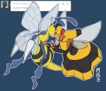 antennae_(anatomy) arthropod_abdomen blush bodily_fluids claws duo erection eye_contact female genital_fluids genitals handjob insect_wings looking_at_another male male/female penile penis precum red_eyes sex simple_background stinger wings misericorde nintendo pokemon arthropod beedrill generation_1_pokemon generation_4_pokemon hymenopteran insect pokemon_(species) vespiquen