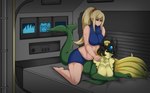 back_massage bed blonde_hair bottomwear clothing crossover_ship detailed_background duo female female/female furniture hair interspecies massage orange_eyes ponytail shirt shorts split_form tank_top topwear sorenstar league_of_legends metroid nintendo riot_games tencent nami_(lol) samus_aran human humanoid mammal marine merfolk crossover hi_res