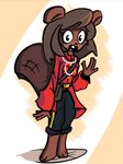 anthro beaver beaver_girl_(peargor) beaver_tail canada clothing female gesture glubees mammal police police_uniform rodent royal_canadian_mounted_police smile solo uniform waving