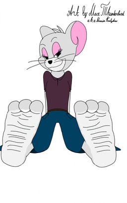 anthro feet female foot_focus humanoid_feet plantigrade soles solo teasing teasing_with_feet white_soles wrinkled_feet wrinkles thunderbirdfeetlover metro-goldwyn-mayer tom_and_jerry dani_mouse fan_character mammal mouse murid murine rodent white_mouse absurd_res hi_res