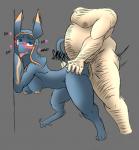 abyss_(monster_rancher) ahegao anal anal_penetration anthro big_breasts blush breasts canid canine cheese_cake duo english_text eye_roll female female_penetrated heart_symbol human human_on_anthro interspecies looking_pleasured male male/female male_penetrating male_penetrating_female mammal moan monster_rancher penetration presenting sex simple_background spreading tecmo text