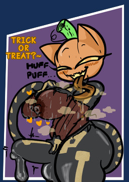 anthro areola big_penis bodily_fluids breasts clothing curvy_figure food fruit genitals gynomorph intersex lactating masturbation musk penis plant pumpkin solo tight_clothing torn_clothing anonymous_artist epic_games fortnite spice_(fortnite) felid feline humanoid mammal absurd_res alpha_channel hi_res