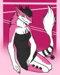 abstract_background anthro clothing dress female horn looking_at_viewer multicolored_eyes simple_background solo tail tail_pendant tattoo danji-isthmus krysune mammal murgal sergal 4:5 digital_drawing_(artwork) digital_media_(artwork) pink_theme