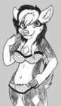 anthro black_hair bra clothing female hair model panties solo teaser teasing teeth underwear midnytesketch sonja_wusky canid canine canis hybrid mammal wolf wolfdog hi_res monochrome