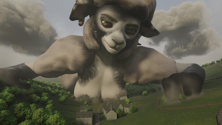 anthro biped breast_crush breast_squish breasts brown_eyes cloud destruction england female female_anthro fur horn landscape looming macro macro_anthro macro_female solo squish white_body wool_(fur) nadinada bovid caprine mammal sheep 16:9 3d_(artwork) 4k absurd_res colored digital_media_(artwork) hi_res widescreen