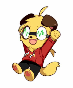 anthro black_bottomwear black_clothing black_nose black_pants bottomwear cheek_tuft chest_tuft chibi clothed clothing facial_tuft fangs floppy_ears front_view fur happy head_tuft hoodie male open_mouth open_smile pants red_clothing red_hoodie red_topwear simple_background smile solo tail teeth topwear tuft unsigned white_background yellow_body yellow_ears yellow_fur yellow_tail asnnonaka canid canine canis domestic_dog mammal 5:6 full-length_portrait hi_res portrait