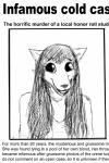 2:3 anthro black_and_white black_hair canid canine carol_(hladilnik) english_text female hair happy hi_res hladilnik long_hair mammal monochrome news news_report simple_background smile solo text white_background