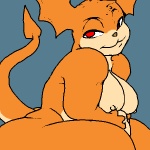 anthro breasts female nipples non-mammal_nipples nude red_eyes simple_background solo tail wings javanshir bandai_namco digimon patachu digimon_(species) patamon 1:1 low_res