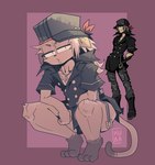 absurd_res alternative_fashion brown_body clothed clothing cosplay costume crouching eyewear glasses hat headgear headwear hi_res jacket jinu_(character) kubasama_(artist) male punk sho_minamimoto square_enix squatting_position tail the_world_ends_with_you topwear