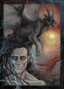 ambiguous_gender blue_eyes cloud duo feral horn male membrane_(anatomy) membranous_wings sunset wings hibbary chimera human hybrid mammal