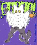 anthro black_body black_fur clothing costume erection food fruit fur ghost_costume male plant pumpkin simple_background solo yellow_eyes kiseitai bob_(kiseitai) domestic_cat felid feline felis mammal absurd_res hi_res