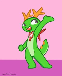 2_horns anthro blinking bulge dancing excited featureless_crotch front_view green_body grey_eyes happy horn kerchief kerchief_only male mitten_hands mostly_nude neckerchief neckerchief_only neckwear open_mouth open_smile red_kerchief simple_background smile snaggle_tooth solo spiked_tail spikes spikes_(anatomy) standing tail text sauerkraut_raptors kde mythology konqi dragon mythological_creature mythological_scalie scalie 2025 2d_animation animated animated_png artist_name digital_media_(artwork) frame_by_frame hi_res