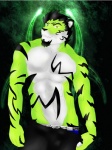 abs anthro biceps biohazard_background biohazard_symbol black_background blue_eyes bottomwear clothed clothing fur hazard_symbol heterochromia male muscular muscular_anthro muscular_male pants pecs pose simple_background solo stripes symbol topless underwear yellow_eyes hunterramirez felid mammal pantherine tiger 3:4 hi_res