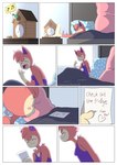 aaron_schmit absurd_res alarm_clock anthro bed bedroom clock clothing comic english_text female fur furniture generation_3_pokemon hi_res nintendo pajamas pillow pink_body pink_fur pokemon pokemon_(species) skitty solo text tinder_skitty